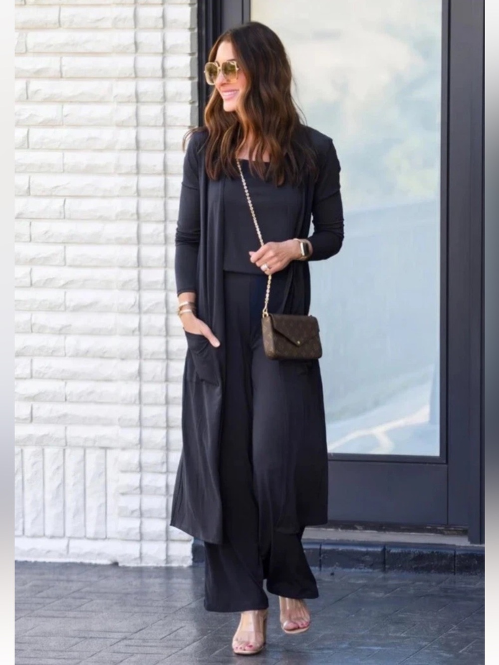 BRIGITTE BRIANNA ESSENTIAL SET  wrinkle-free 3-piece pant set Black Sz L Duster
